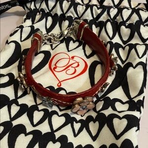 Brighton Red Leather Bracelet with Multi color Flower Charms